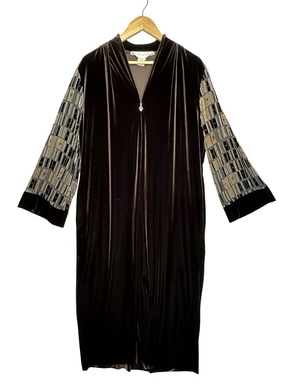DIAMOND TEA Luxurious Velvet/Velour Zip Front Robe Kaftan Brown Size Large